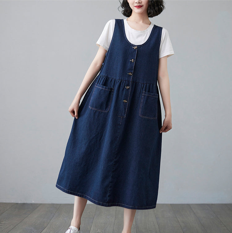 denim dress korean Korean-Style Loose Midi – G-Denim Color:Natural Suede 2025week25 Firerie Plus Size Women's Lapel Color Patchwork Denim